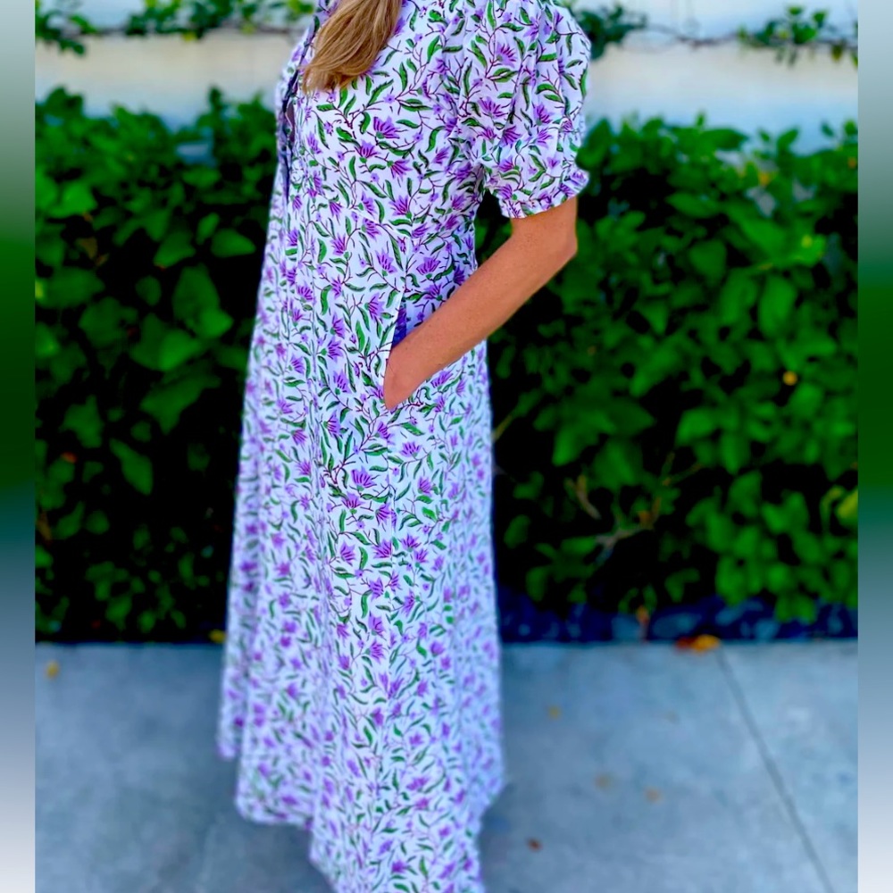 Livro block print short-sleeve cotton shirt dress. Size S.